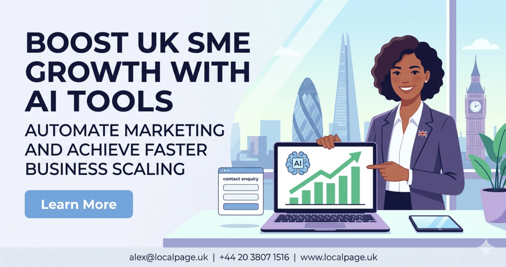 uk small business owner using ai marketing tools for growth in london office